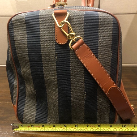 FENDI Pequin Pecan Striped Bandolier Boston Travel Bag w FENDI Shoulder Strap - Picture 16 of 17